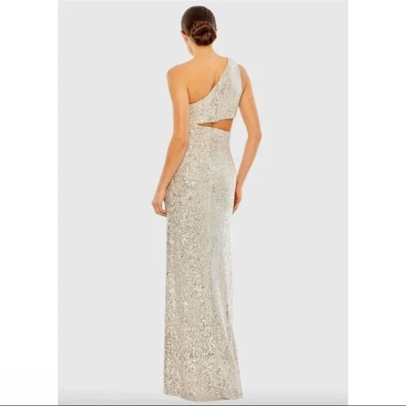 MAC DUGGAL Dress Size 4 Evening Gown Sequin NEW Cream One Shoulder Cut Out